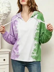 Plus Size Women Colorblock Tie Dye Casual Loose Long Sleeve Sweatshirt, Fashion Street Style Hoodie, Comfortable Soft Fabric, Plus Size Friendly