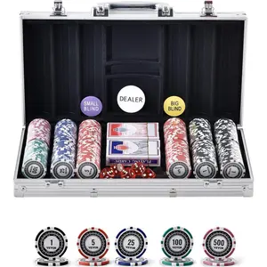 VEVOR Poker Chip Set, 300-Piece Poker Set, Complete Poker Playing Game Set with Aluminum Carrying Case, 11.5 Gram Casino Chips, Cards, Buttons and Dices, for Texas Hold'em, Blackjack, Gambling