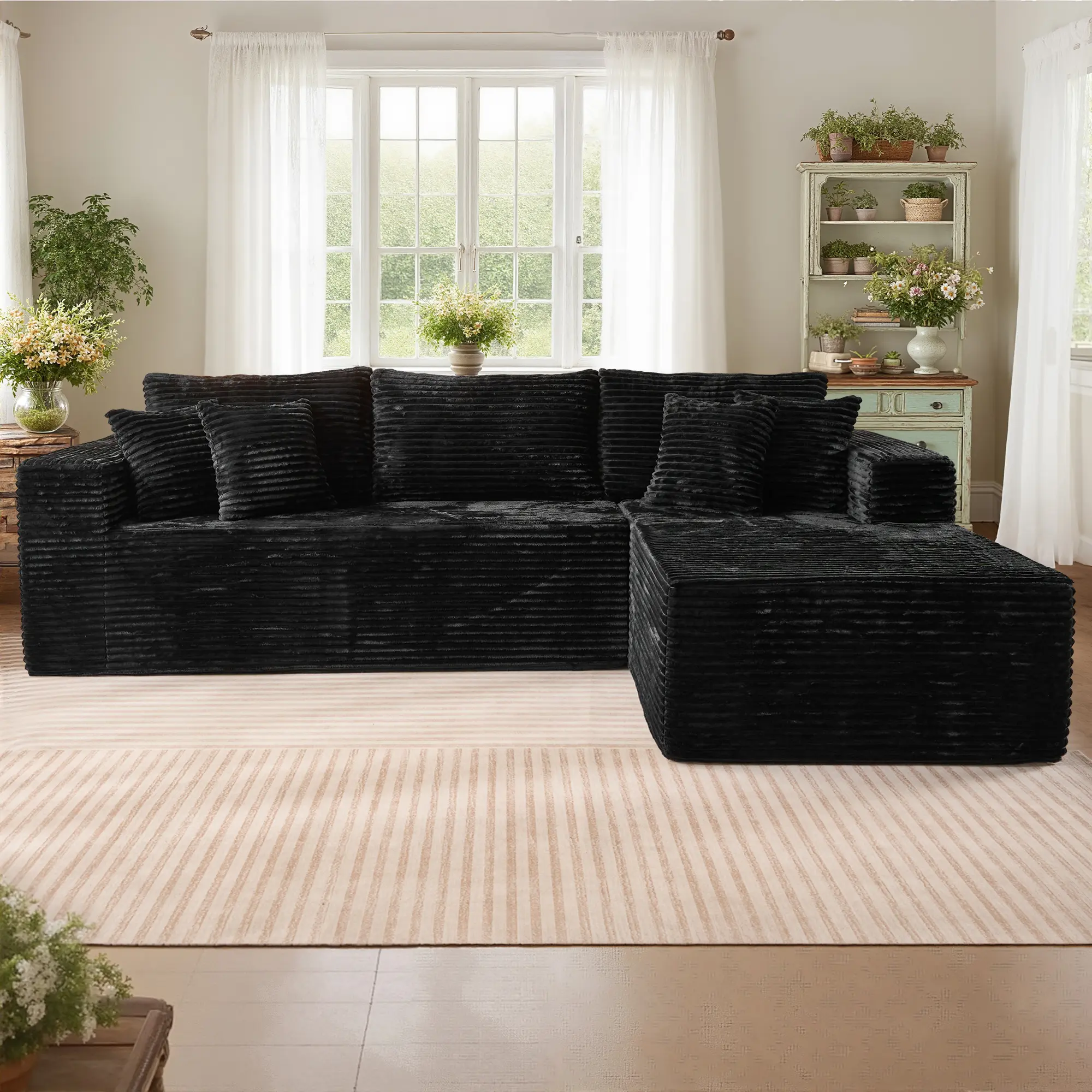 108" Black L Shaped Sofa with Right Chaise 2
