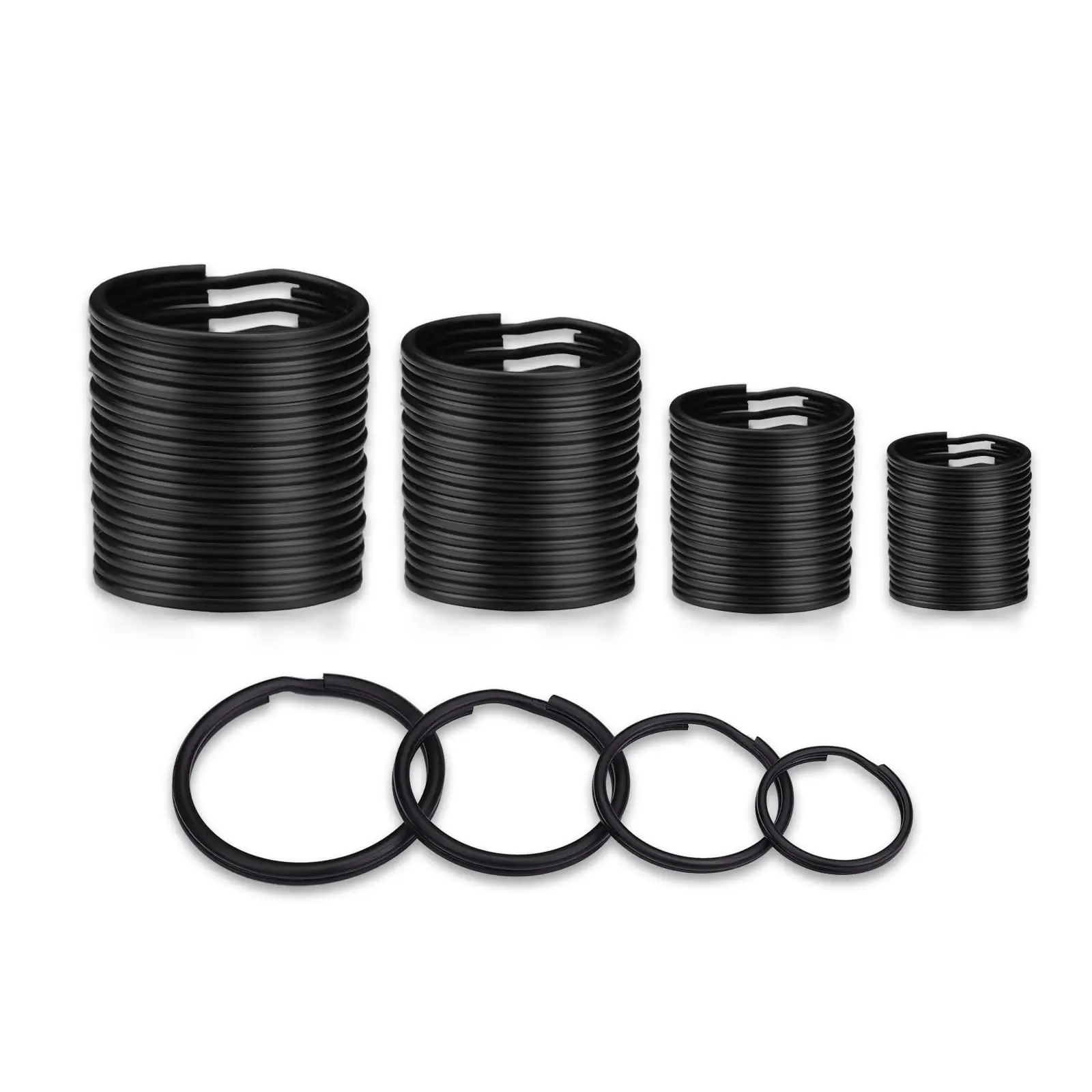 40 Pack Black Key Ring Keychain Assorted in 4 Sizes Metal Round Split Key Chains Rings for Home Car Dog Tag Office Lanyards Keys Attachment