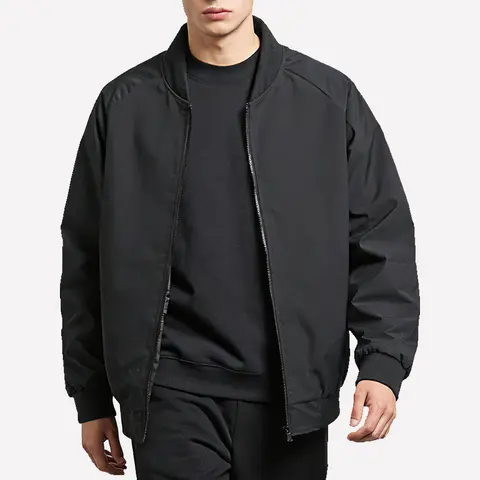 Men's Fitted Woven Plain Lightweight Baseball Collar Zipper Jacket - Solid Color Minimalist Design, Long Sleeve Casual Outerwear Clothes for Spring, Autumn, Stylish Tops, M