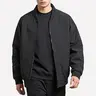Men's Fitted Woven Plain Lightweight Baseball Collar Zipper Jacket - Solid Color Minimalist Design, Long Sleeve Casual Outerwear Clothes for Spring, Autumn, Stylish Tops, M