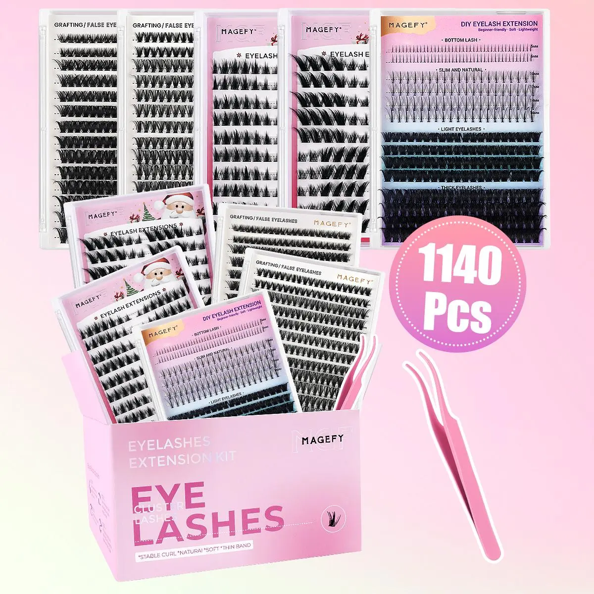 False Eyelash Set, 5-16mm C Curl 40D+60D Individual False Eyelashes with Tweezers, DIY Thick False Eyelashes Natural Makeup, Eye Makeup Accessories, Eyelash Clusters, False Eyelashes Extension
