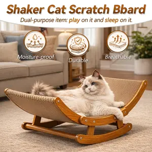 2-in-1 Rocking Cat Scratcher Lounge Bed for Indoor Cats, Curved Ergonomic Sisal Cardboard Cat Scratching Pad with Sturdy Wooden Frame, Anti-Slip Cat Rocking Chair, Satisfy Scratching Instinct, Durable Cat Bed for Medium Large Cats Kittens,