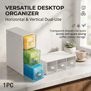 3-Drawer Transparent Coffee Pod Organizer, Dual-purpose Desktop Tea Bag Storage Box, Space-saving Transparent Drawer Rack Specially Designed for Coffee Stations, Multi-functional Storage Container for Coffee Pods, Tea Bags and Various Small Kitchen Suppli