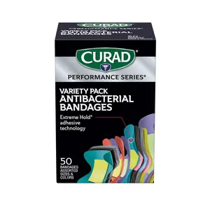 CURAD Performance Series IRONMAN Antibacterial Bandages, Extreme Hold Adhesive Technology, Finger & Knuckle Bandages, Flexible Fabric, Variety Pack with Assorted Sizes & Colors, 50 Count, Case of 24