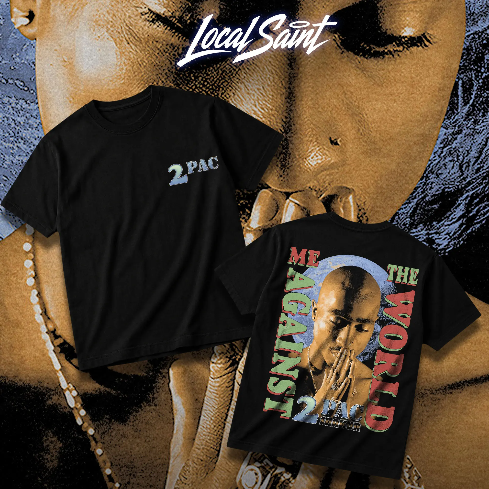 LOCALSAINT 2pac Me Against The World Heavy Cotton Unisex Graphic T-Shirt Hoodie Westside Rap Death Row Tupac Shakur Crewneck Tee, Vintage Streetwear Graphic T-Shirt Direct To Garment Breathable Print