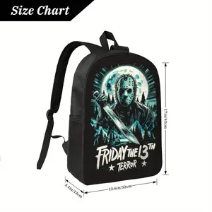 Friday the 13th Horror Movie Backpack for School & Daily Commute - Adjustable Straps, Durable Casual Backpack with Cartoon Graphic Print, Hand Washable