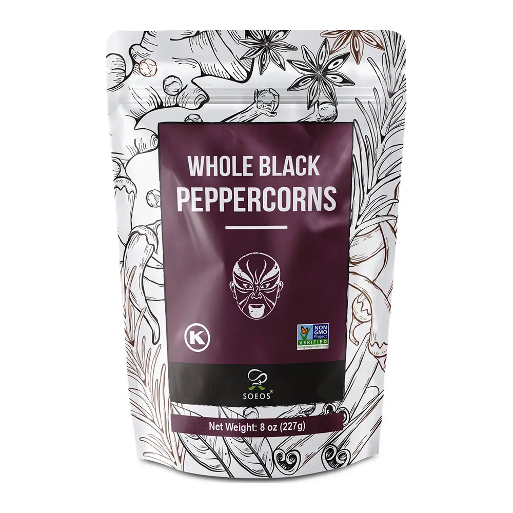 Soeos Black Peppercorns, 8oz (Pack of 1), Non-GMO, Kosher, Whole Peppercorns
