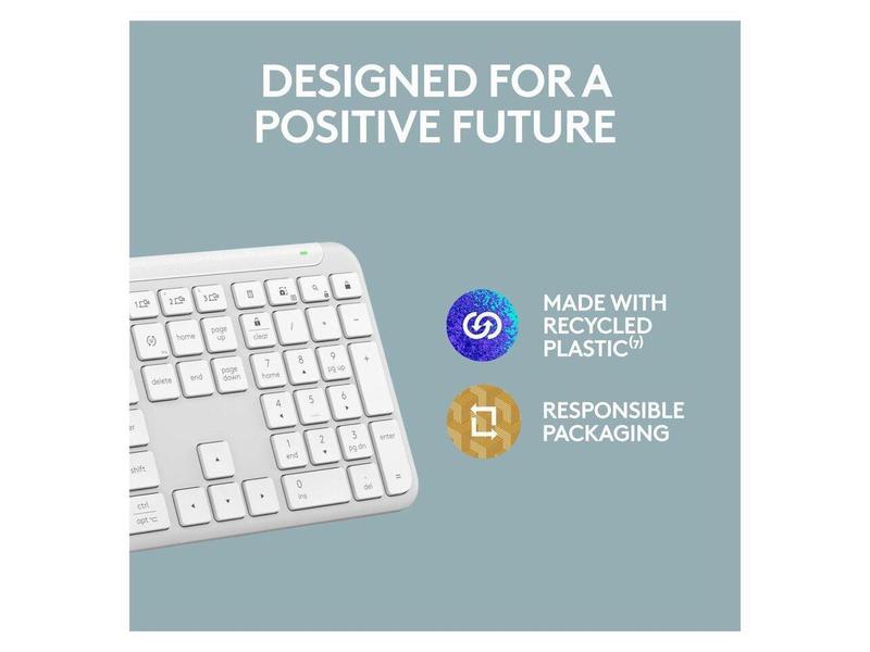 Logitech Signature Slim K950 Wireless Keyboard, Sleek Design, Switch Typing Between Devices, Quiet Typing, Off-white - Wireless Connectivity - Bluetooth - 5.1 - 32.81 ft - USB Type A Interface - Home,