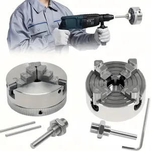 Z011 3-Jaw & 4-Jaw Lathe Chuck Set – Self-Centering Woodworking Lathe Tool, Mini Lathe Chuck with Connecting Rod & Short Bar, Power Lathe Accessories