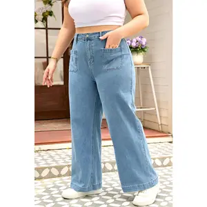 Cool Mom Energy | Plus Size Patch Pocket Textured Wide Leg Jeans