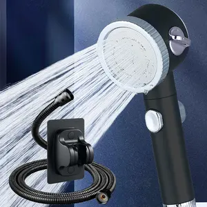 Round Handheld Shower Head with On/off Switch, 3-Mode Boosting Spray, Massage Brush, Bathroom RV/camping, Water-Saving, Optional Holder and Hose Set