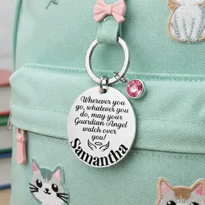Personalized Guardian Angel Keychain with Birthstone – Custom Engraved Gift for Teen, New Driver, Daughter, Sweet 16, Encouragement
