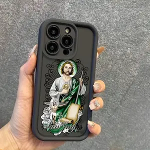 "Seal of St. Jude" pattern, durable and stylish, high-quality protective mobile phone case, suitable for iPhone 16/15/14/13/12/11 series, camera lens protection, shockproof, non-slip, lightweight, TPU material Protector Screen Protector 129-12