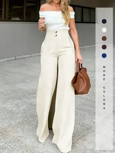 New Women's Commuter Casual Multifunctional Solid Color Elegant High-Waisted Wide-Leg Pants, Spring Daily Wear, Comfortable and Stylish, Womenswear