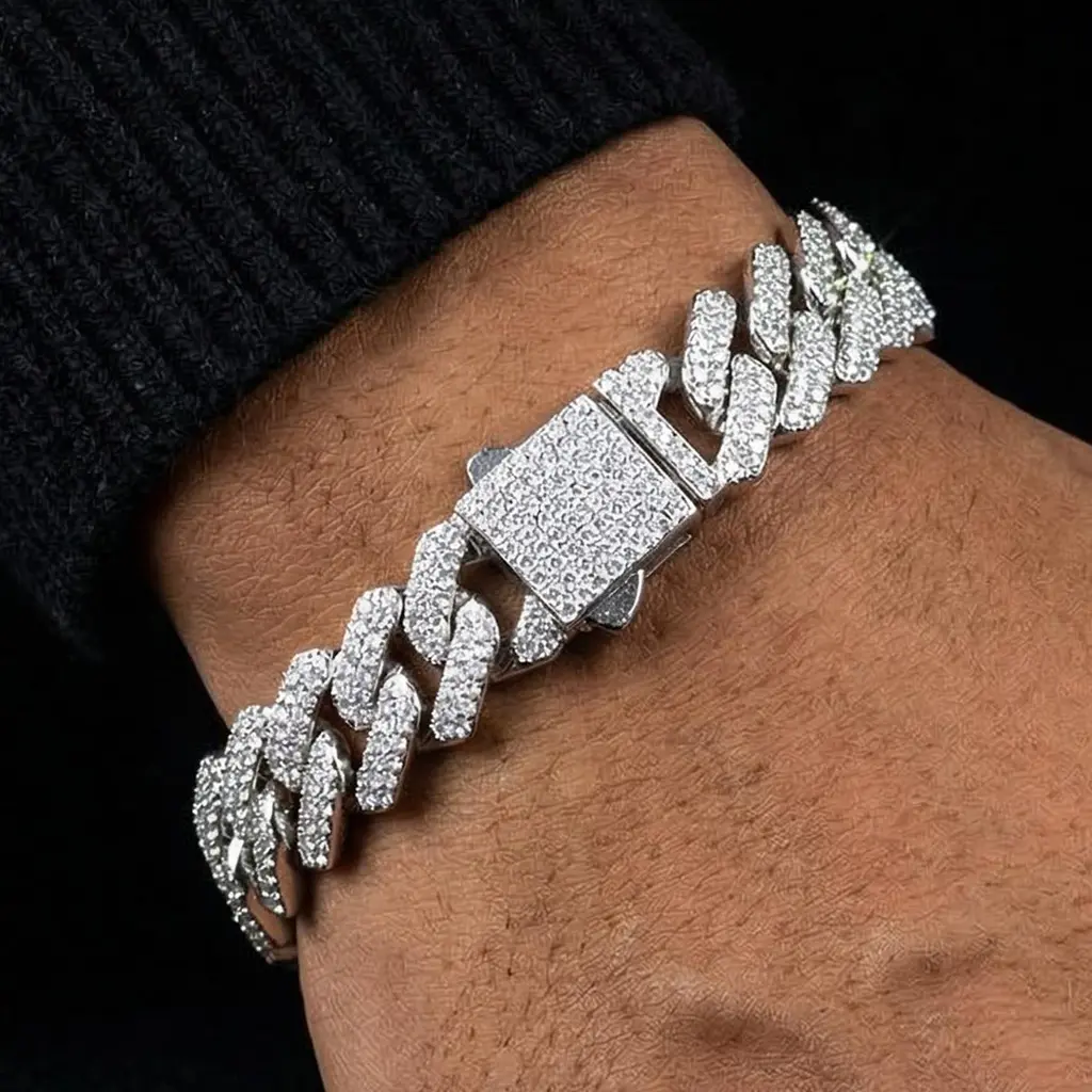 HELLOICE 14mm Iced Out Miami Cuban Bracelet 18K Gold Plated 5A CZ Bracelet