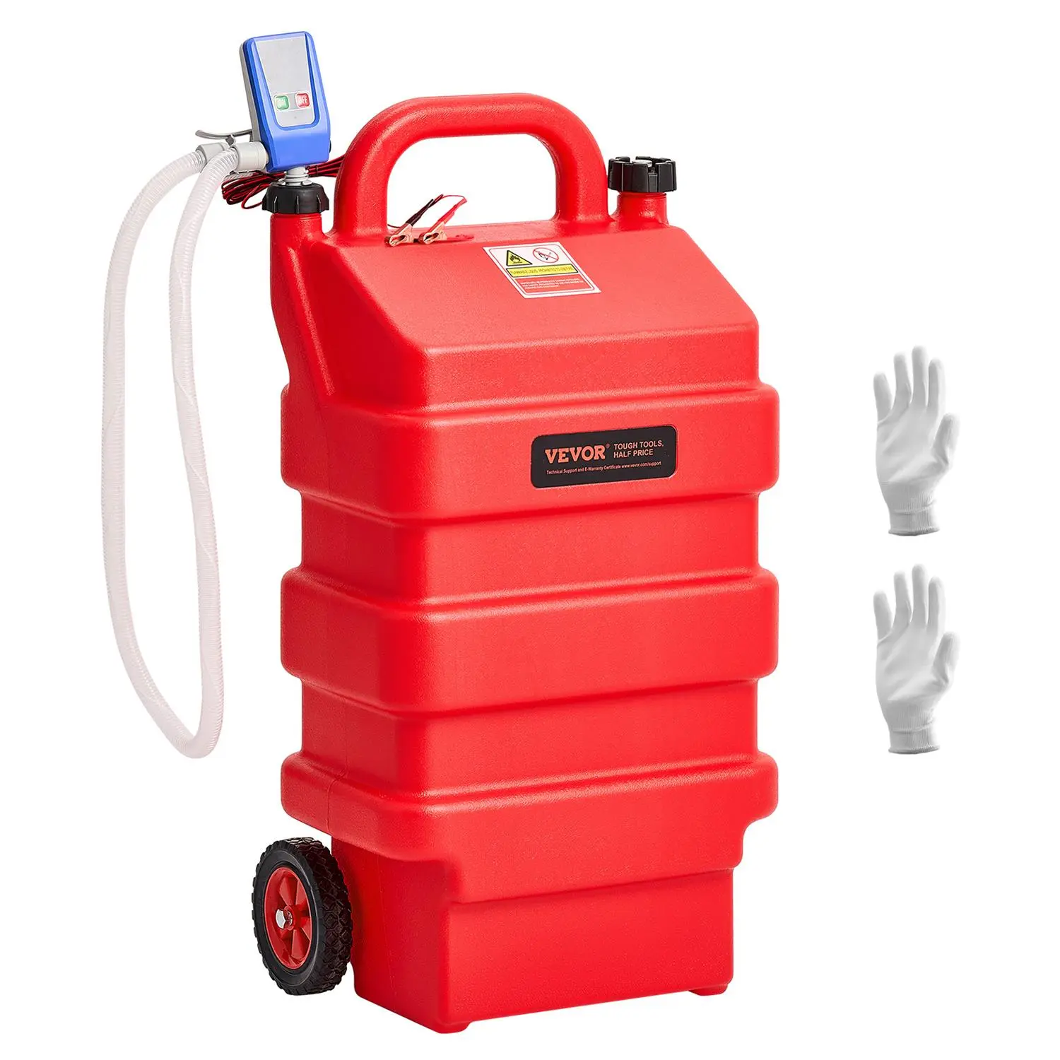 【DealsForYouDays】VEVOR Fuel Caddy, 16 Gallon, Portable Fuel Tank with 12V DC 2.5 GPM Electric Fuel Transfer Pump, 4 ft Delivery Hose & Auto-Stop Sensor Nozzle, Tank Adapters, Suitable for Diesel & Gasoline, Red