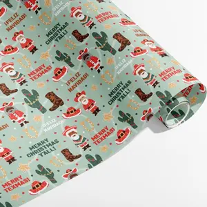 Texmas Christmas Wrapping Paper with Cowboy Santa Gift Wrapping Supplies Eco-Friendly Durable for Holiday Season