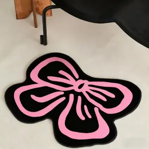 Sweet Cool Bowknot Carpet Rug, Living Room Bedroom Mat, Washable Plush Decorative Area Rug, Home Decoration for Sofa Bedside Coffee Table, Fluffy Rug, Modern Area Rug