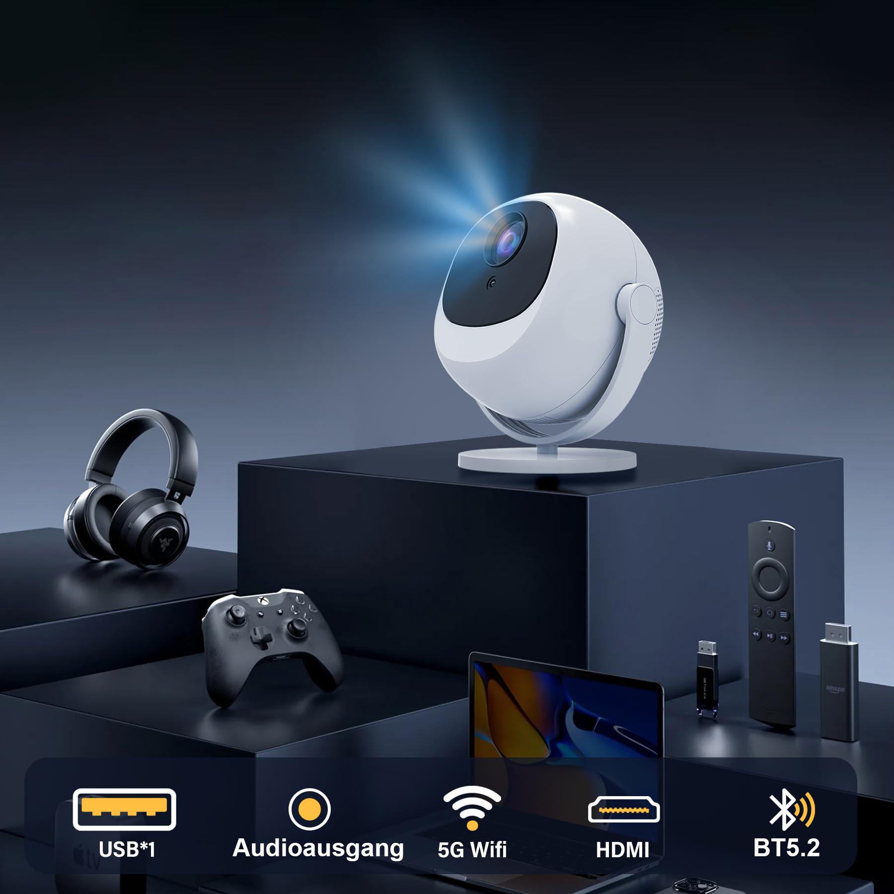 XBJ360 Projector | 360° rotation, Wi‑Fi & Bluetooth connectivity, Android 11 system, 4K outdoor movies, remote control and projection mapping stand