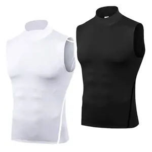 Raw Street Wear Men's Sleeveless Turtleneck Compression Shirt Man Quick Dry Workout Fitness Gym Tank Top Base Layer Bodybuilding Running Vest