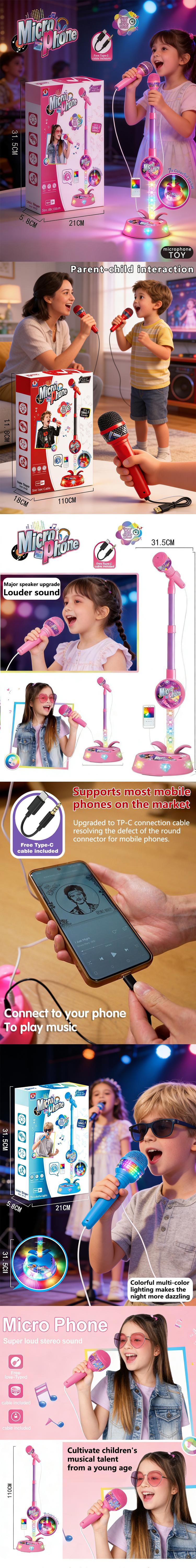 Unleash Your Child's Inner Pop Star! ThisKaraokeMicrophone Toy with Colorful LEDLights & Built-in MusicEncourages Singing,Boosts Confidence, and Makes aPerfectBirthday Gift for children Aged 3-8.Fun,Educational, and Hours of Entertainment!