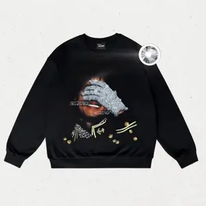 Sparkly Rhinestone Graphic Top, Oversized Streetwear Pullover, Casual Outfit