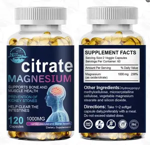 Magnesium Citrate Dietary Supplement, 120 Capsules, Strong Daily Support for Bone & Muscle Health