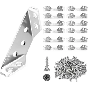 12 Pack Universal Stainless Steel Furniture Corner Connectors with Screws - Heavy Duty Triangular Brackets for  Furniture, Cabinets, Tables, Chairs, Drawers, and Shelving 84 Screws