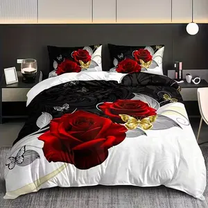 Luxurious Rose Down Comforter Set, Soft and Cozy Decorative Bedding Set for All Seasons, Elegant Bedroom Decor, Fashionable Home Decoration