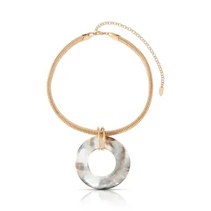 Shell Open Circle Pendant Flex Chain Necklace woman fashion