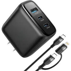 65W USB C Charger Block,GaN 3-Port Compact  PPS Type C Wall Charger with 6Ft 100W 2 in 1 USB-C/L ,  for MacBook Pro/Air,iPad, 17/16/15 and  Series,Galaxy S24 UItra