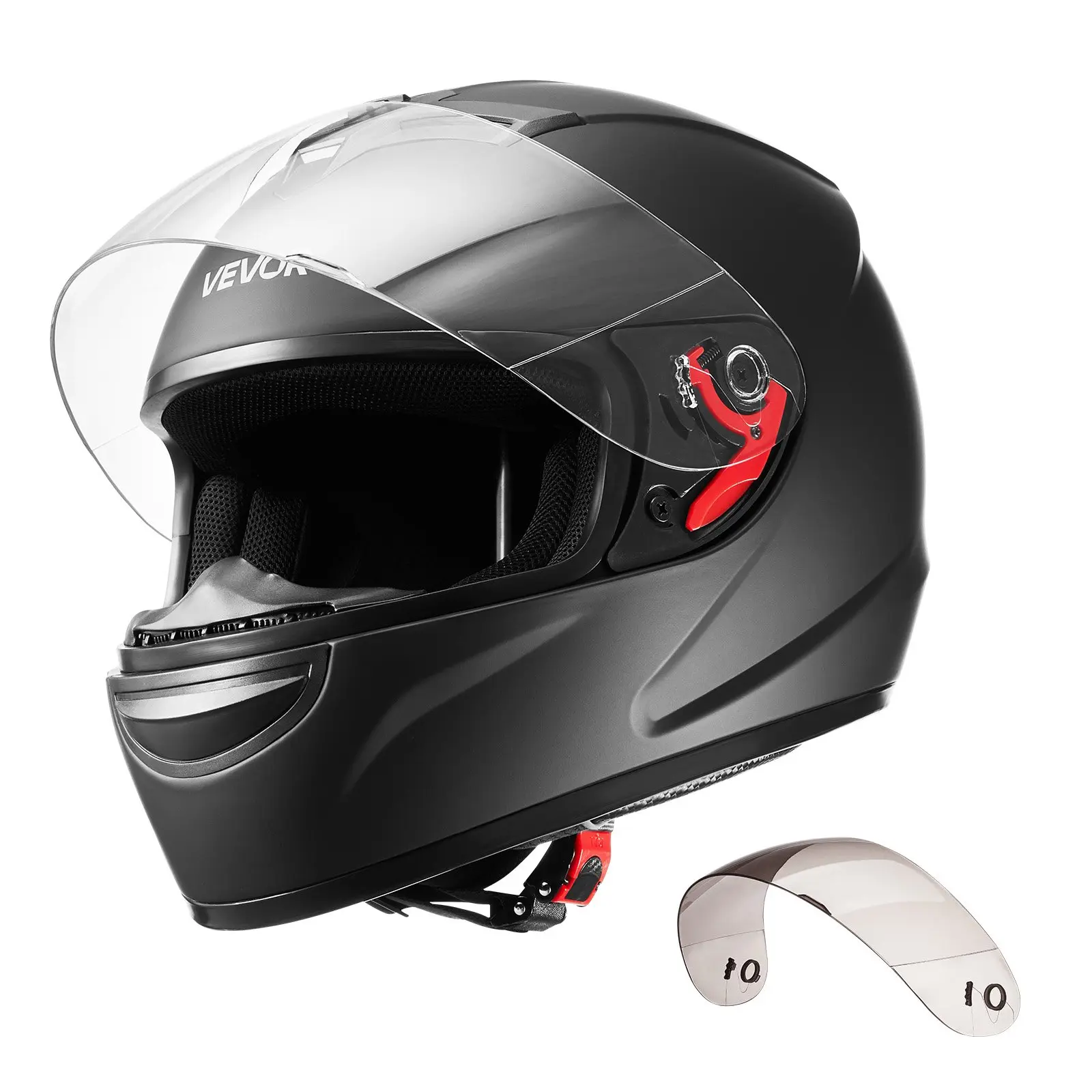 【Summerfinds】VEVOR Motorcycle Helmet, Full Face, Adult Motocross Dirt Bike Helmet with Tinted and Clear Dual Visor, Motorbike Racing Street with Detachable Liner for Men & Women, DOT Approved, (Matte Black, L), Protective Gear