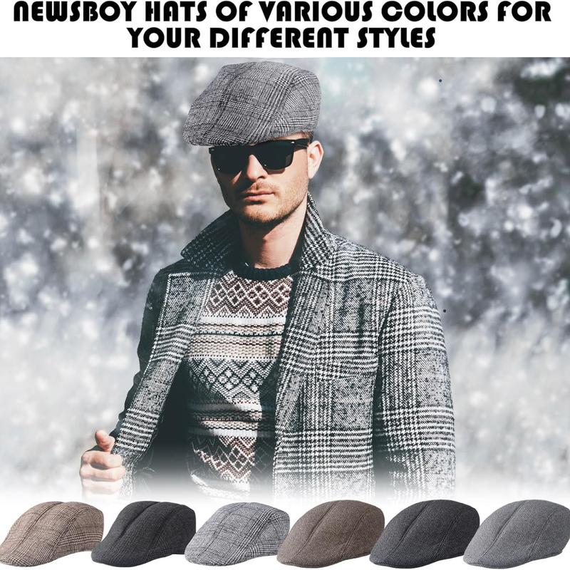 6 Pieces Newsboy Cap for Men Classic Herringbone Tweed Flat Cap Irish Beret Hat for Cabbie Driving Hunting