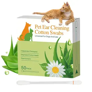 Pet Ear Cleaning Cotton Swabs 50 Pcs 2-in-1 for Dogs & Cats Removes Wax Dirt Soothes Itch Adds Freshness Individually Wrapped Hypoallergenic Safe for All Breeds  Kittens Cleaner Grooming