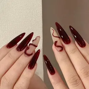 MaliNails - Handmade Dark Red Snake Press On Nails Snake Nails Dark Goth Nails Long Halloween Nails