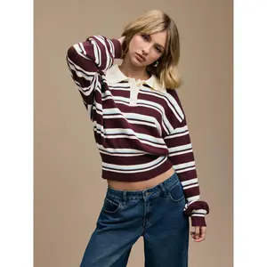 Cider Knit Polo Striped Lantern Sleeve Top