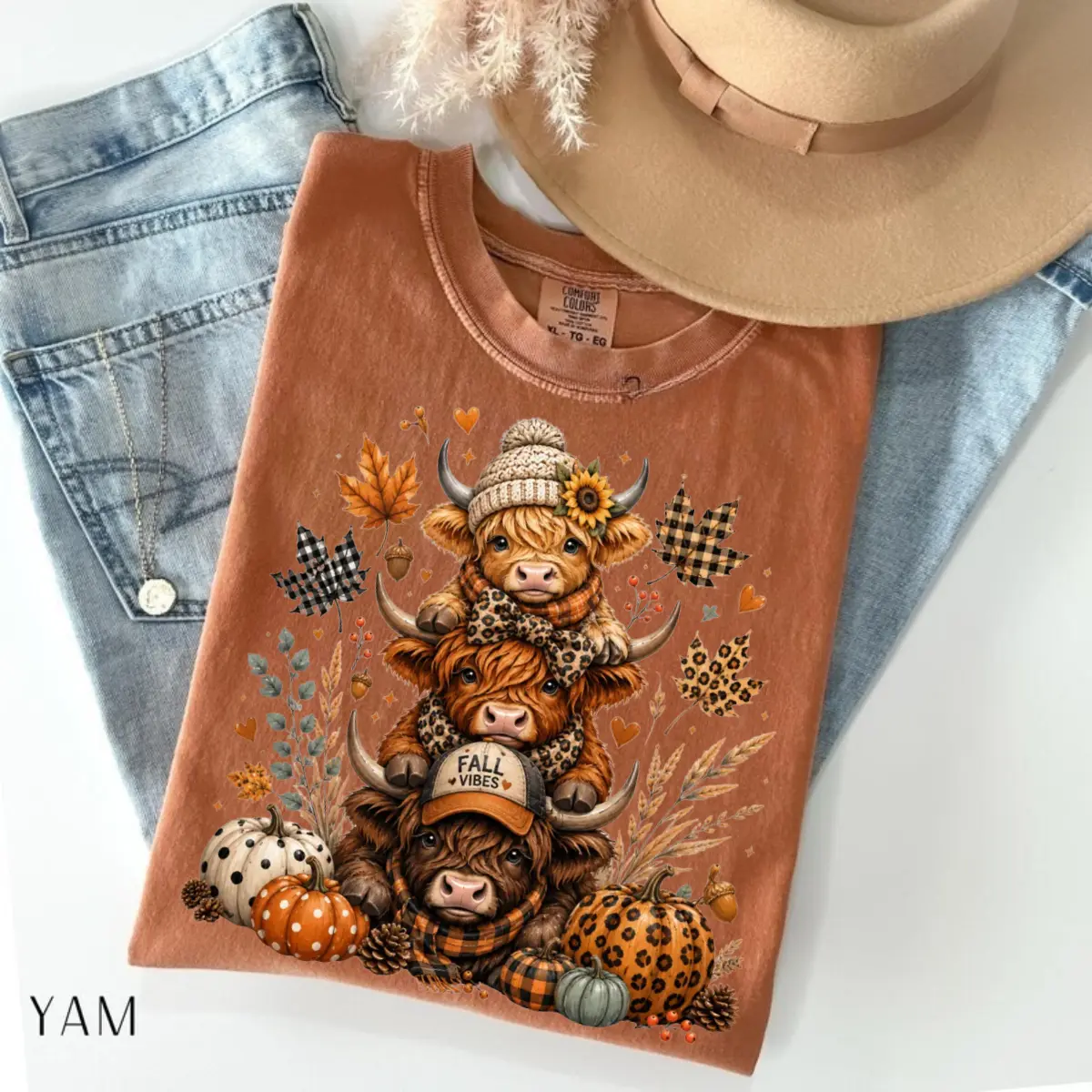 Comfort Colors Highland Cow Fall Shirt, Autumn Pumpkin Leopard Print Tee, Coquette Bow Cow T-Shirt, Rustic Autumn Top
