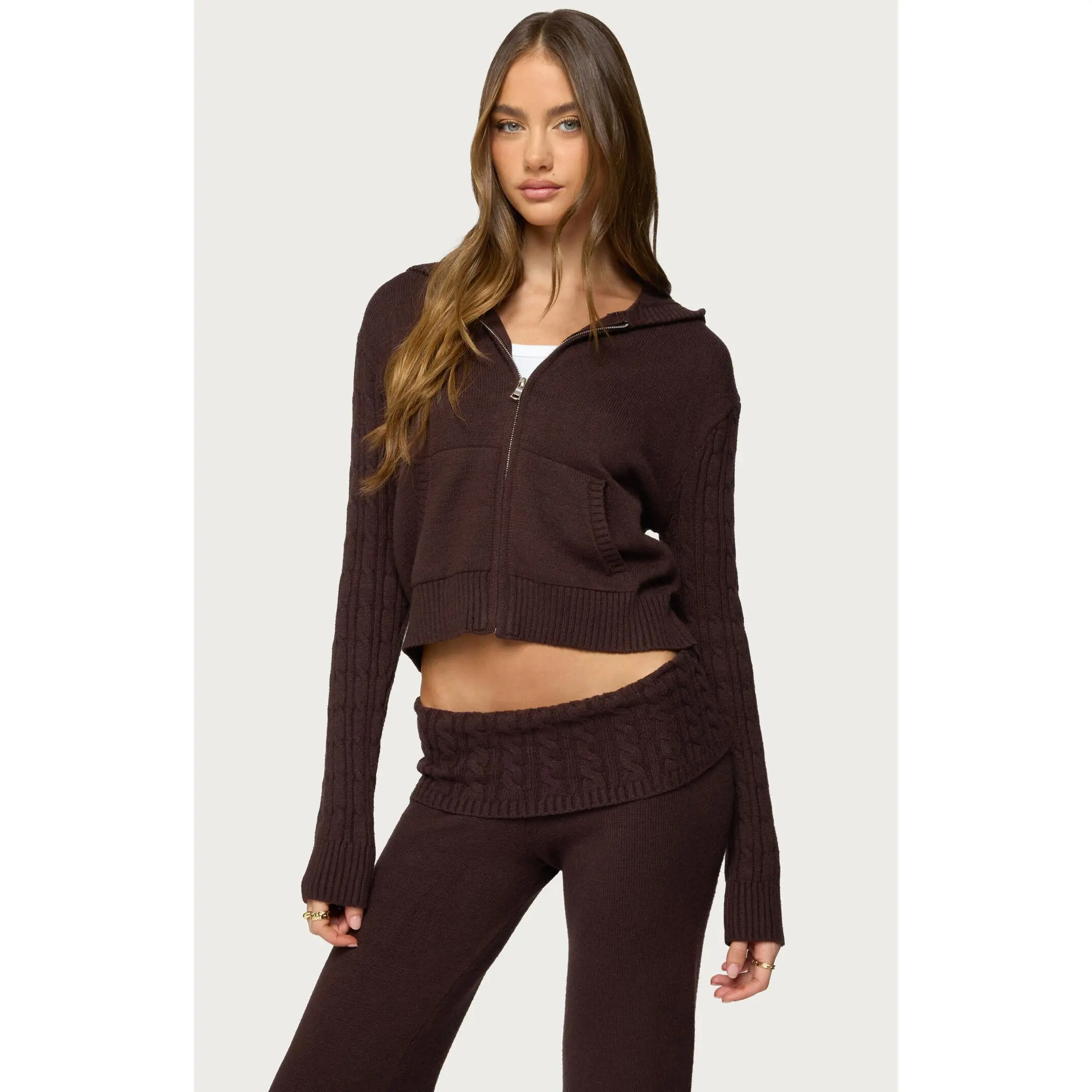 Edikted Women's Lula Cable Knit Zip Up Hoodie