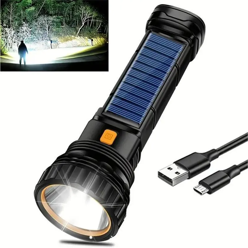 Zorara LED Solar Flashlight - USB Rechargeable Waterproof Bright LED Torches, High-Strength ABS Resists Daily Bumps, High Lumens Charging Flashlight Torches, Camping Accessories