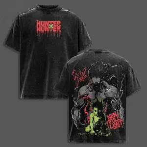 Hunter X Hunter Adult Gon Freecss Graphic T Shirt Acid Wash Oversized Vintage Heavyweight Cotton Tee Nen Full Limit Anime Streetwear Gym Pump Cover Japanese Manga Dark Aesthetic Workout Apparel Activewear Men Women Casual Top Fits