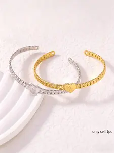 Gold/Silver Tone Heart Charm Cuff Bangle Bracelet for Women, Dainty "Love" Engraved Open Bangle, Elegant Everyday Jewelry