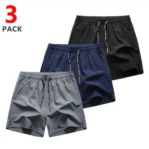 Men’s Lightweight Summer Shorts — 3-Pack Value Set, Lettered Drawstring Design, Multicolor Sporty Casual Pants with Side Slits for Breathability