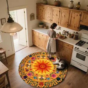 Sun Pattern  Round patterned carpet, non-slip round mat for bedroom, living room, pet bed, and chair, home decoration, birthday gift, Christmas gift, Valentine's Day gift