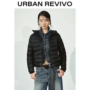 URBAN REVIVO Women's Hooded Quilted Insulated Down Jacket - 1-Piece, Fashion Style, Casual Everyday Elegance, Breathable Fabric, Women's Jackets & Coats, UYY150108