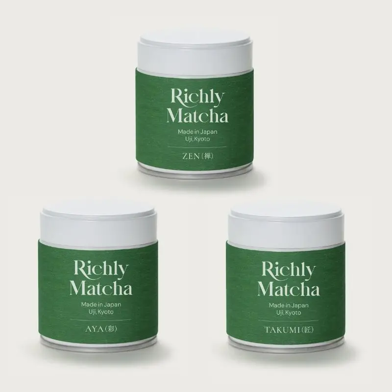 Richly Matcha│ZEN AYA TAKUMI, Matcha Green Tea Powder Tasting Set, 3-Pack Premium Selection