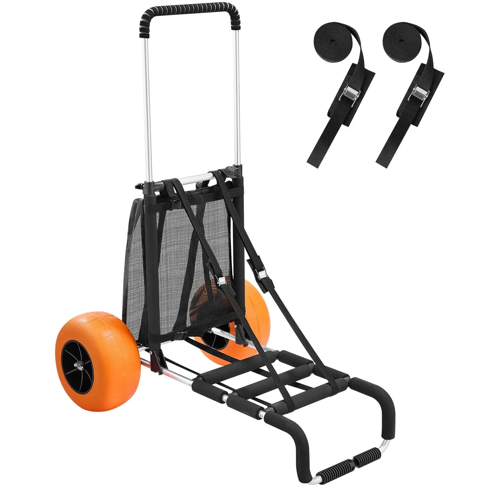 Beach Cart Dolly With Large Wheels For Sand, 29.9 X 15.4 Inch Cargo Deck, 12 Inch Foam Wheels, 165 Lbs Load Capacity Folding Sand Cart With Adjustable 27 To 44.7 Inch Handle Height, Heavy Duty Beach Wagon