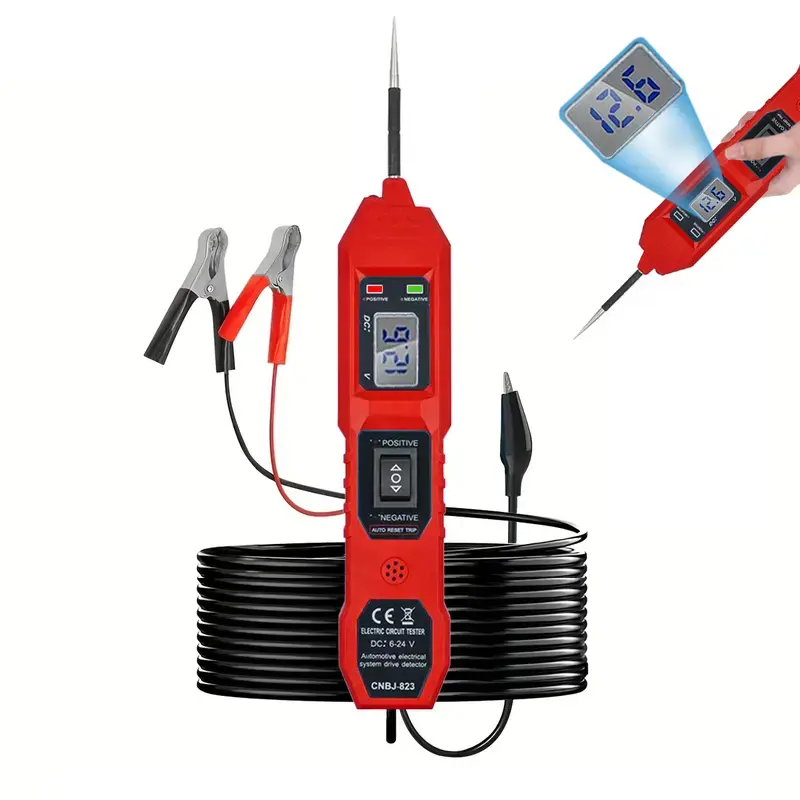 Automotive Electrical Circuit Tester, 6V-24V Power Probe Tester with Digital Voltage Display, LED Test Light, Polarity Testing, Continuity Check & Short Circuit Detection for Cars Trucks SUVs