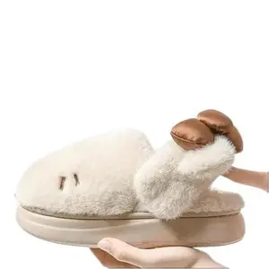 Women's Cute Cartoon Embroidery Bow Decor Plush Slippers,Adorable Fuzzy Cozy Cat Plush Slipper with Dual-Wear Ways Girl Slide Flipflop Soft Footwear winter walking Shoe Dance Pedal Rubber